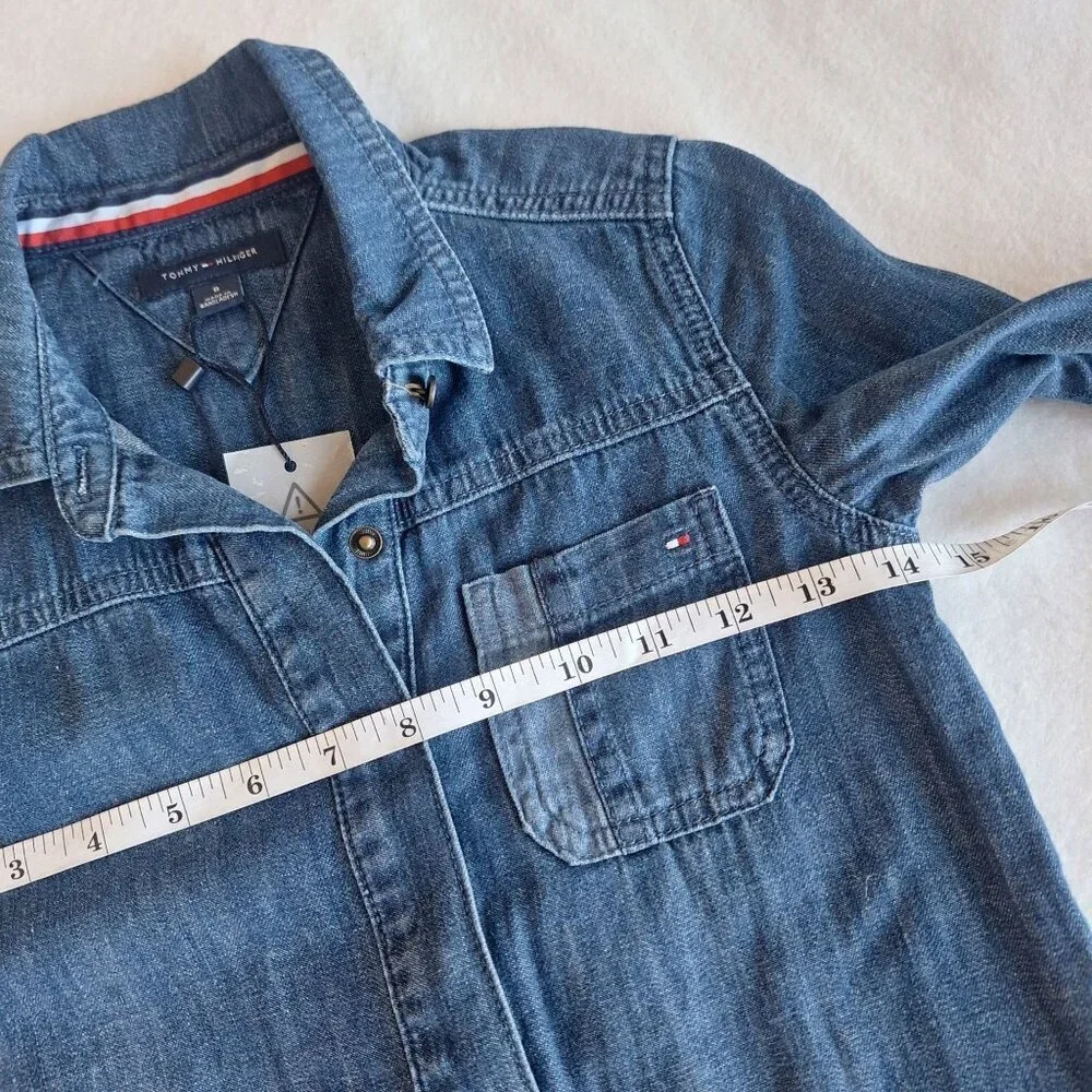 NWT Tommy Hilfiger Girls Denim Jeans Overalls Size 8 Long Sleeve Snap Buttons Pr